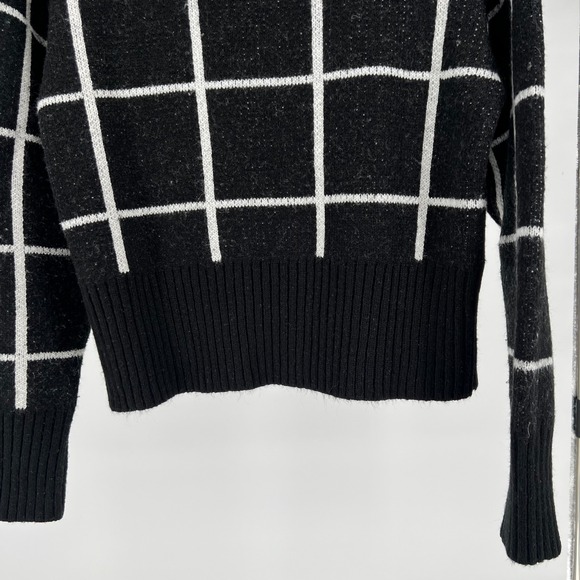 Y2K preppy work POOF NEW YORK Black White Grid Mock Neck Sweater Knit Top Siz L - Picture 15 of 16